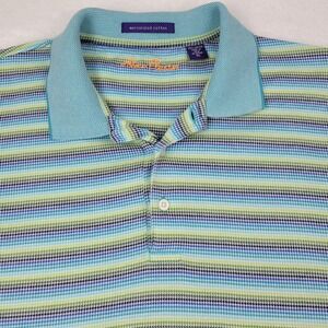 Alan Flusser‎ Polo Shirt Colorful Stripes 100% Mercerized Cotton Mens XL SS